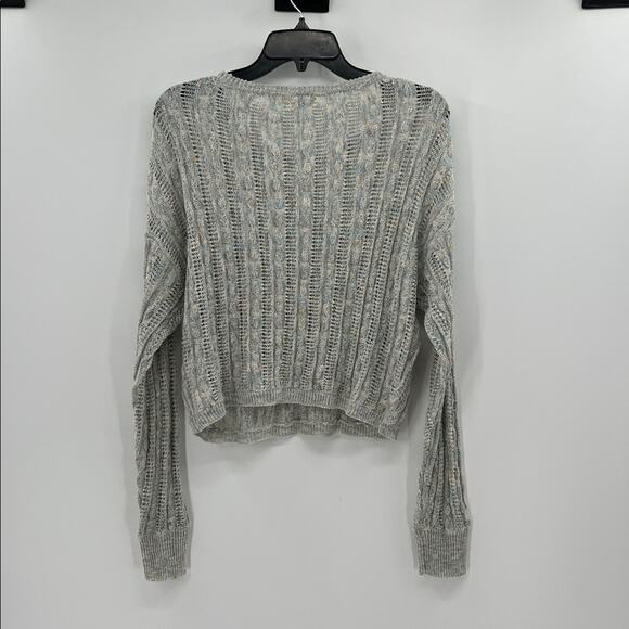 Natural Life Women's Open Weave Metallic Crewneck Sweater - Blue/White - Small - Picture 6 of 6